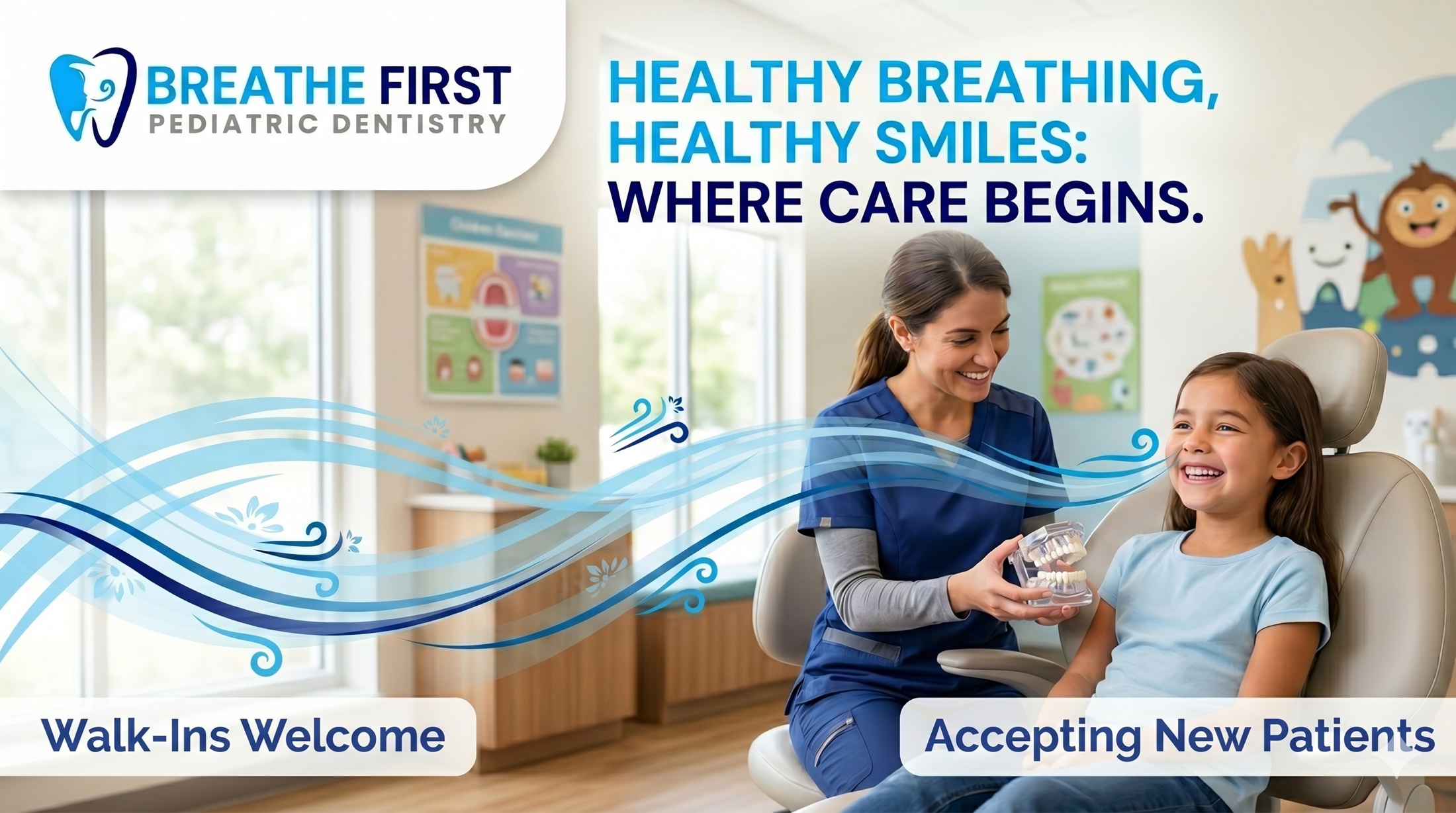 Healthy Breathing, Healthy Smiles — pediatric dentist with a young patient at Breathe First Pediatric Dentistry, Arlington, VA
